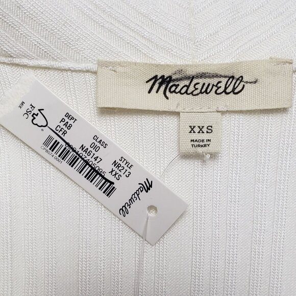 Madewell Cutaway Hem Polo Top Women XXS  Creme Fraiche Ivory SS Ribbed Button-Up - Picture 2 of 16
